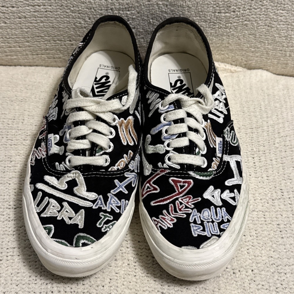 Vans OG Authentic LX Zodiac Pack VN0A4BV94IK Black Embroidered Shoes Mens 8 - Picture 1 of 10